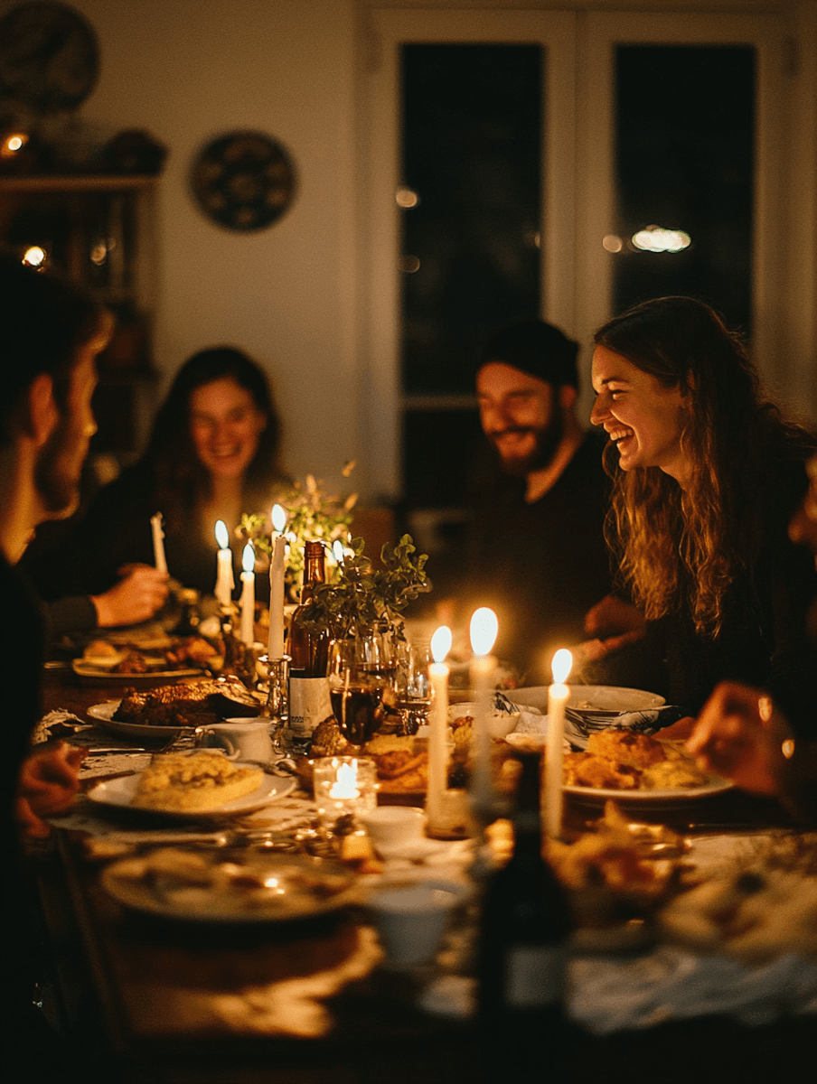 A shared table with family and friends enjoying a meal together