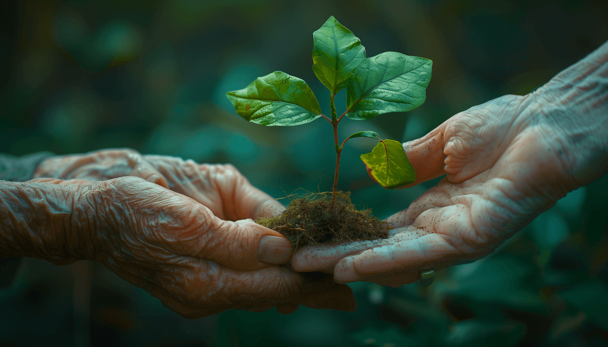 Hands of compassion nurturing growth and life